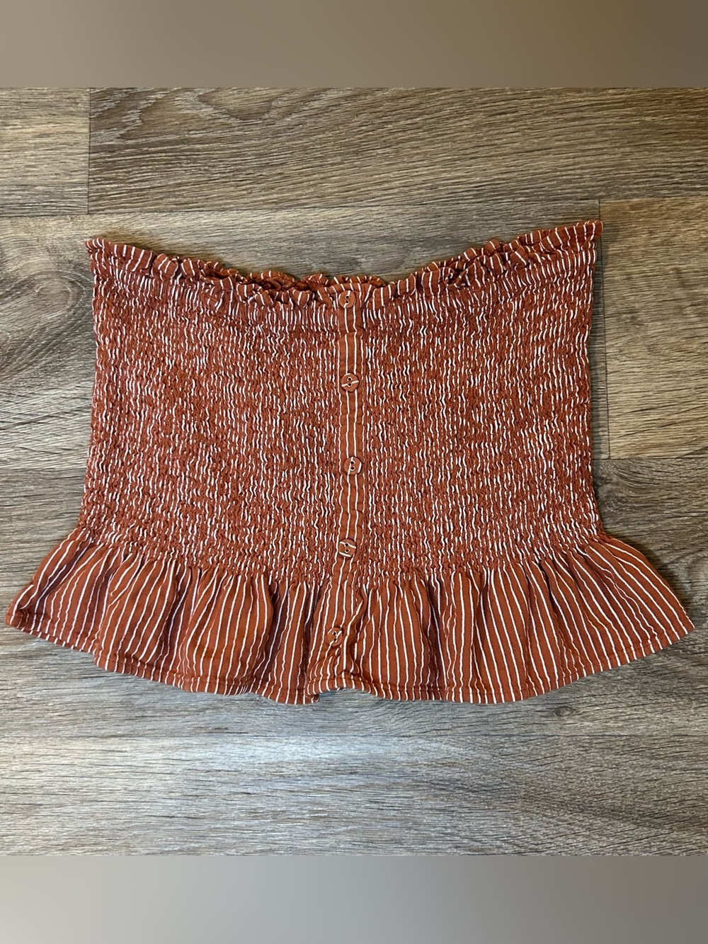 Billabong Well Grounded Rust Brown & White Striped Smocked Ruffle Crop Top - M